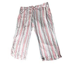 Dash Women 1X Linen Blend Pants Multicolored Striped Resort Lounge Coastal EUC